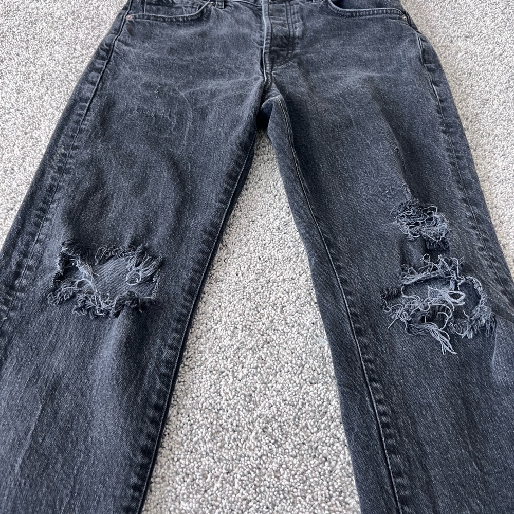Free People Dark Grey Ripped Distressed Zip Fly Women’s Straight Leg Jeans 27 - Picture 2 of 11